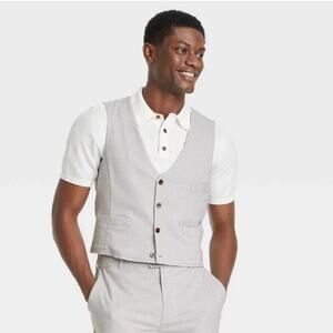 NWT Houston White Mens Gray Houndstooth Suit Vest Button Jacket Lined Size XXL